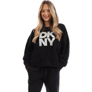 Dames DKNY Foil Logo Crew Neck Sweat in Zwart Zilver