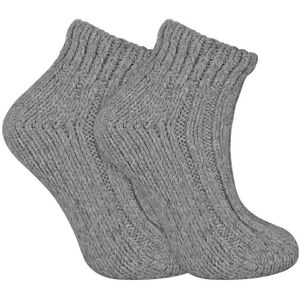 Dames DikkeKnit Wool Blend Enkellaars Sokken - Grijs - Maat 37-39.5