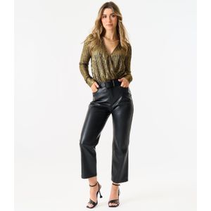 Gold Metallic Plisse Wrap Front Bodysuit