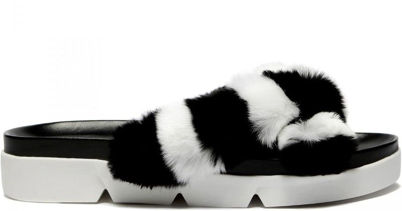 Stuart Weitzman - Fur Slippers - Zwart - Gezondheidsslippers
