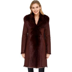 Dames Bordeauxrode Toscaanse trenchcoat met capuchon van echt schapenleer - Verona