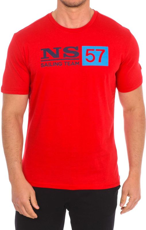 North Sails - T-shirt - Rood - Katoen - Korte Mouwen met Ribgebreide Afwerking
