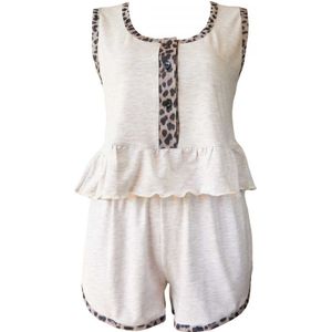 Herita Pyjama Set Met Ruches - Beige Luipaardprint - Maat S