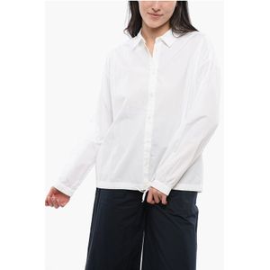 Katoenen garen shirt met trekkoordzoom in wit