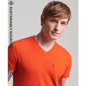 SUPERDRY Slub T-shirt van biologisch katoen met V-hals en borstzakje