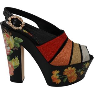Dolce & Gabbana Dames Bloemen Wedges Enkelband Sandalen Schoenen - Maat 37