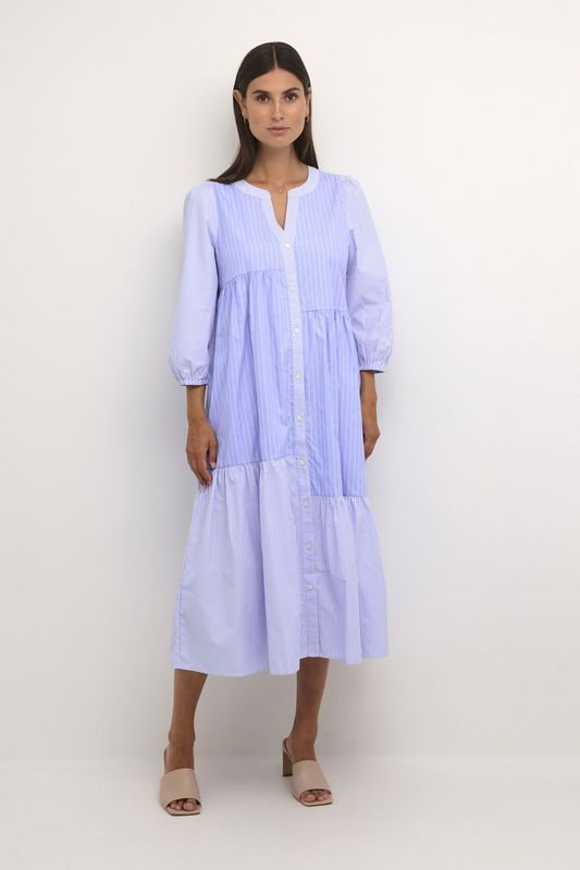 CULTURE - Blousejurk 'Cia' - Lichtblauw/Wit - Tuniekjurk