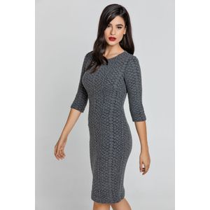 Conquista - Jacquard Jurk - Donkergrijs - ¾ Mouwen - Ronde Halslijn