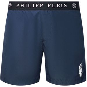 Philipp Plein Branded Waistband Navy Swim Shorts - Maat XL