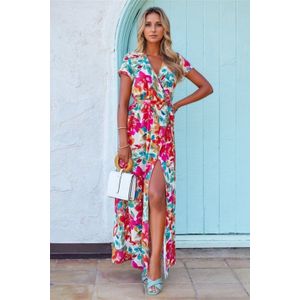 Bloemen Wikkel Jurk Korte Mouwen