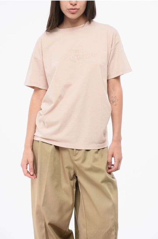 Maison Margiela - T-shirt met Logo - Roze - Dames - Katoen