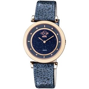 GV2 Dames Lombardije Zwitsers quartz horloge met diamanten blauwe band