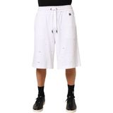 Cotton - Ripped Bermuda Sweatpants Shorts - Wit