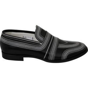 Dolce & Gabbana Heren Zwart Wit Leren Slippers Loafers Schoenen - Maat 45
