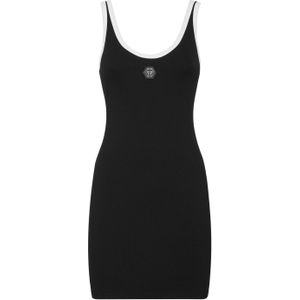 Short Dress - Jurk - Ribgebreide Stretchmix van Katoen - Zwart