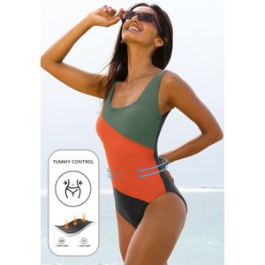 Kleurgeblokte Éénstuk Badpak Tummy Control