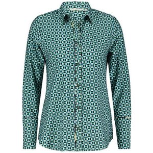 Didi blouse Journey van travelstof met all over print groen/zwart/wit