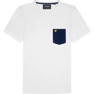 Lyle & Scott Heren Contrast Pocket T-shirt (Wit, Marine)