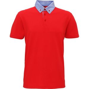 Asquith & Fox Heren Chambray Button Down Collar Polo (Rood/Denim) - Maat L