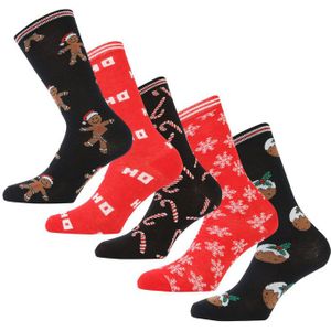 Brave Soul - Kerstsokken - Zwart-Rood - Set van 5 Paar
