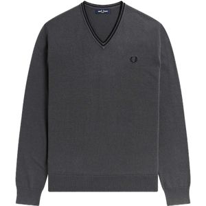 Fred Perry - Klassieke Trui - Grijs - V-hals - Katoenmix Merinowol