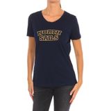 North Sails - T-shirt - Blauw - Dames - Katoen - Korte Mouwen - Geribbelde Hals
