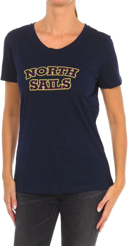 North Sails - T-shirt - Blauw - Dames - Katoen - Korte Mouwen - Geribbelde Hals