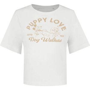 Disney Dames/dames Puppy Love Oversized T-shirt (Vintage Wit) - Maat S
