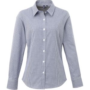 Premier Dames/dames Microcheck Shirt met lange mouwen (Marine / Wit)