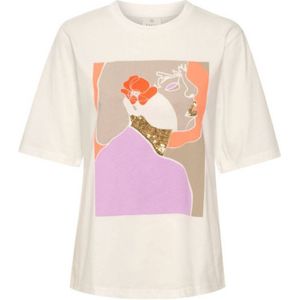 Kaffe T-shirt KAbloom met printopdruk en pailletten wit/paars/oranje