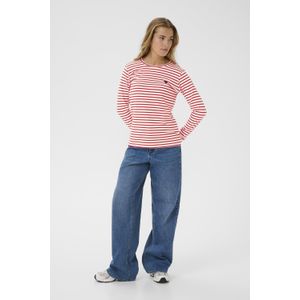 Kaffe - Shirt 'Liddy' - Bruin Rood Wit - Lange Mouw - Normale Pasvorm