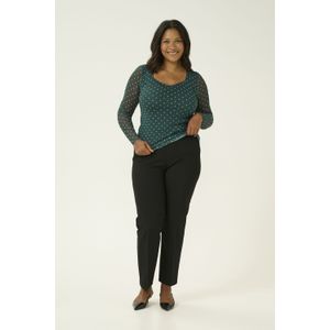 Blouse - Tight Fit - Wit Groen - Lange Mouwen