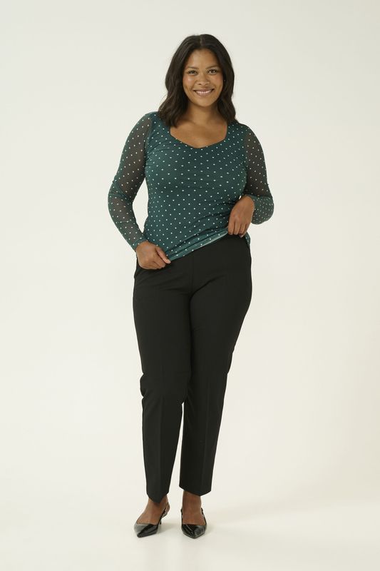 Blouse - Tight Fit - Wit Groen - Lange Mouwen