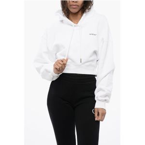 Bedrukte cropped hoodie in wit