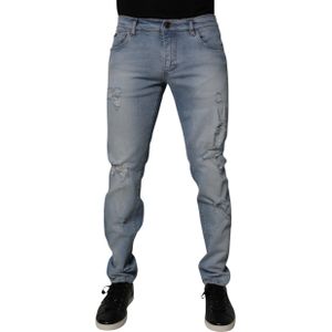 Slim Fit - Lichtblauwe Versleten Jeans