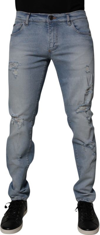 Slim Fit - Lichtblauwe Versleten Jeans