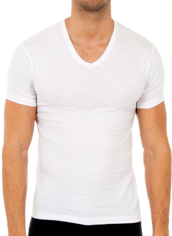 ABANDERADO - T-shirt - Wit - Katoen - Korte Mouwen - V-hals