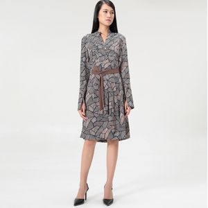 Geometrische Vintage Print - Tuniekjurk - Lange Mouwen - V-halslijn