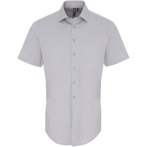 Premier Heren Rekken Pasvorm Poplin Korte Mouwen Shirt (Zilver)