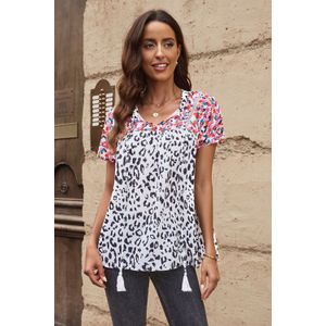 Bloemenluipaardprint Tiefront Blouse