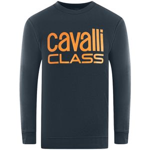 Cavalli Class Bold Brand Logo Navy Blue Sweatshirt