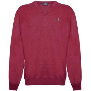 Aquascutum Mens Lange Mouwen / V-hals Knitwear Jumper met logo in rood