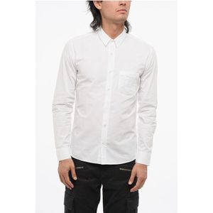 Katoenen poplin overhemd met borduurwerk op de borstzak in wit