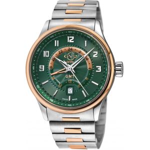 GV2 Heren Giromondo 42304B Zwitsers Quartz Green Dial Two Tone Stainless Steel Date Horloge