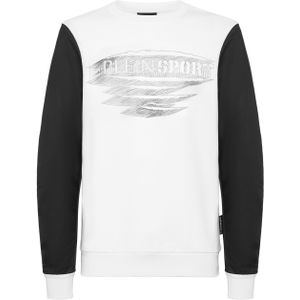 Plein Sport - Sweatshirt - Wit - Fleece van Katoenmix - Ronde Hals