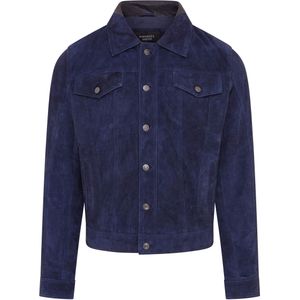 Heren - Marineblauwe - Nurmes - Geitensuède Leren Spijkerjas
