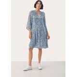 Part Two - Faded Denim Jurk - Dames - Blauw - 100% Viscose, 3/4 Mouwen, Ronde Hals met V-Uitsnijding