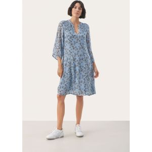 Part Two - Faded Denim Jurk - Dames - Blauw - 100% Viscose, 3/4 Mouwen, Ronde Hals met V-Uitsnijding