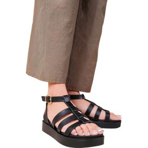 Where's That From Dames/Dames Dubai PU Mid Platform Gladiator Sandalen (Zwart)