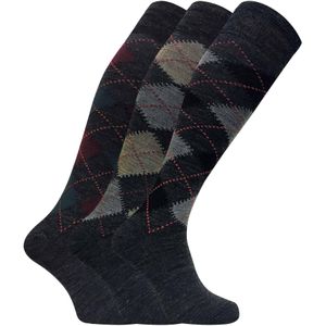 Argyle Kniekousen - Zwart - Wolmix - 3-Pack